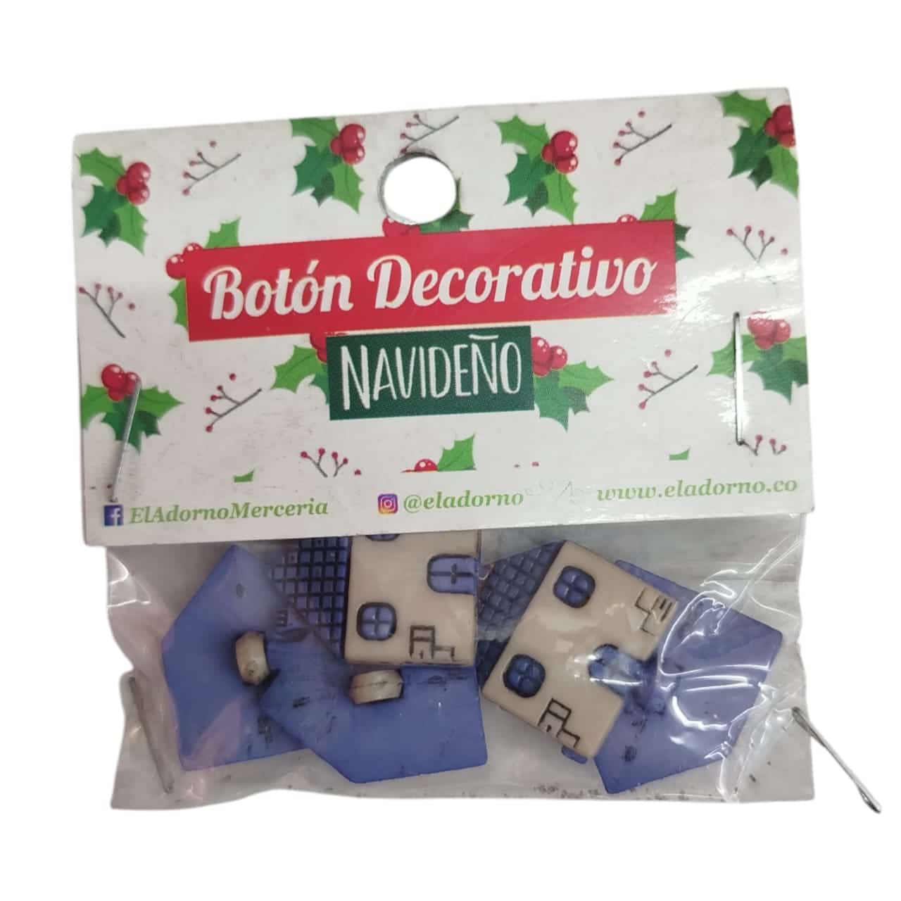 BOTON BLISTER NAVIDAD CASA AZUL