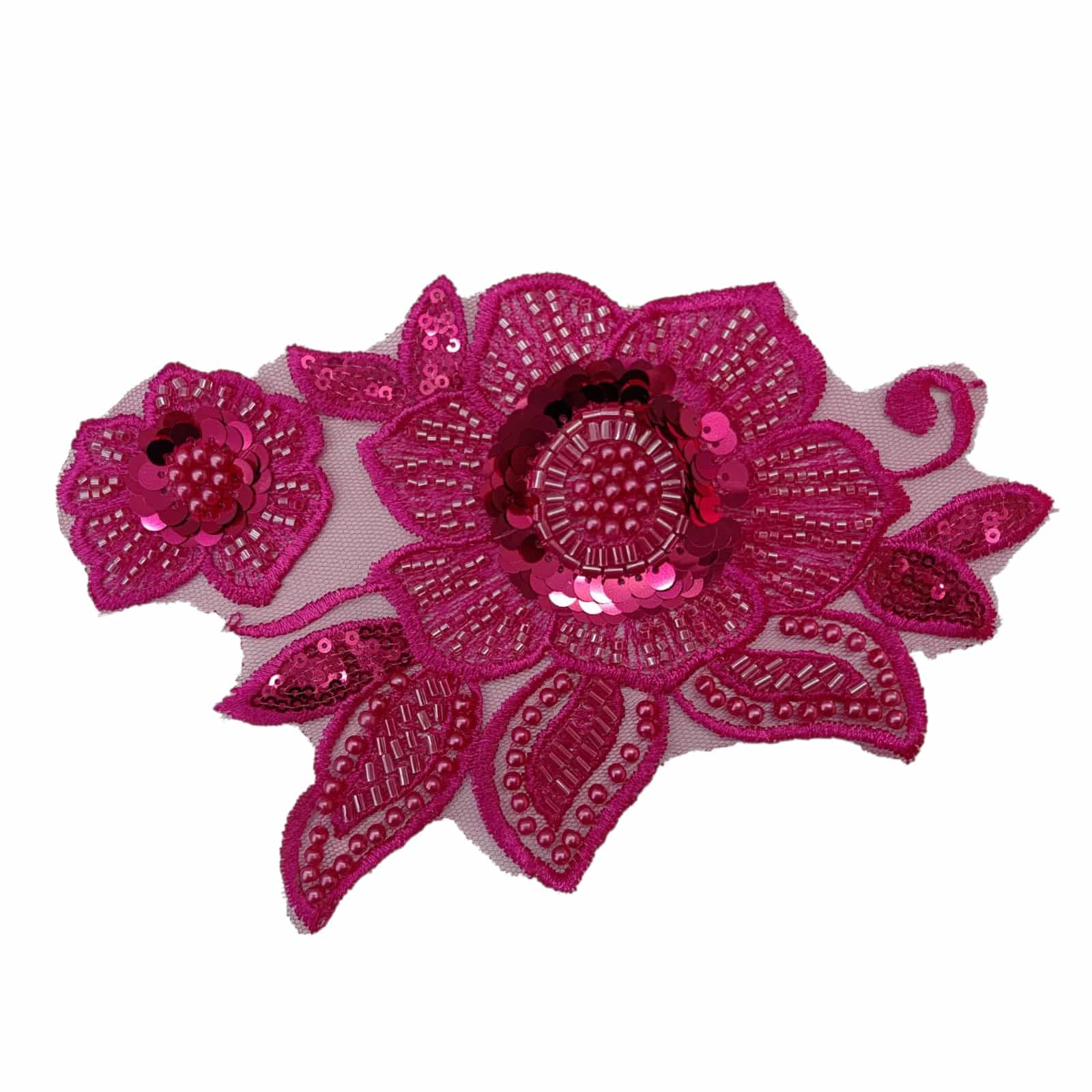 APLIQUE BORDADO EN LENTEJUELA - FLOR FUCSIA
