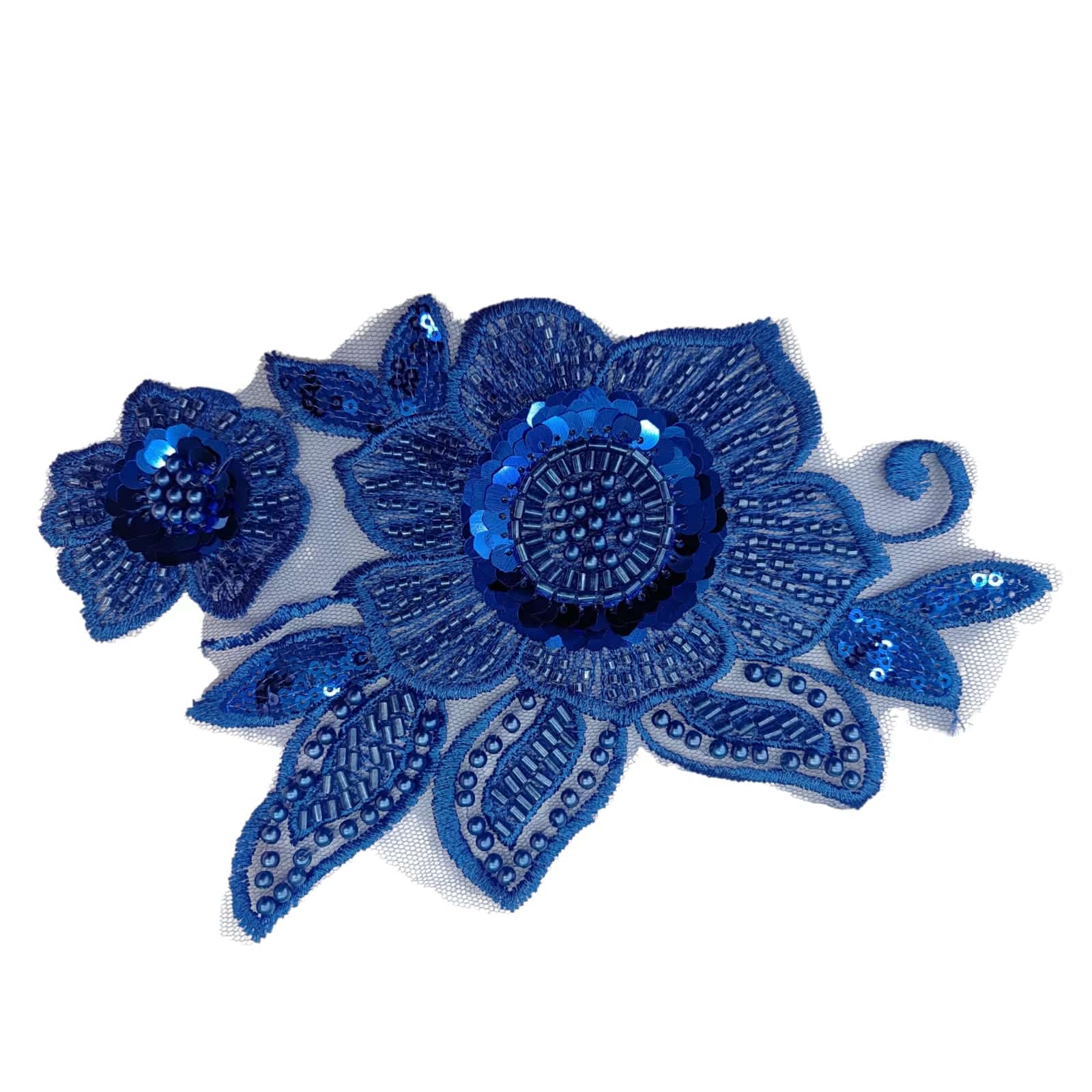 APLIQUE BORDADO EN LENTEJUELA - FLOR AZUL REY