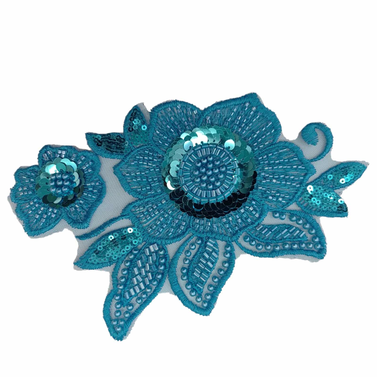 APLIQUE BORDADO EN LENTEJUELA - FLOR AZUL TURQUEZA