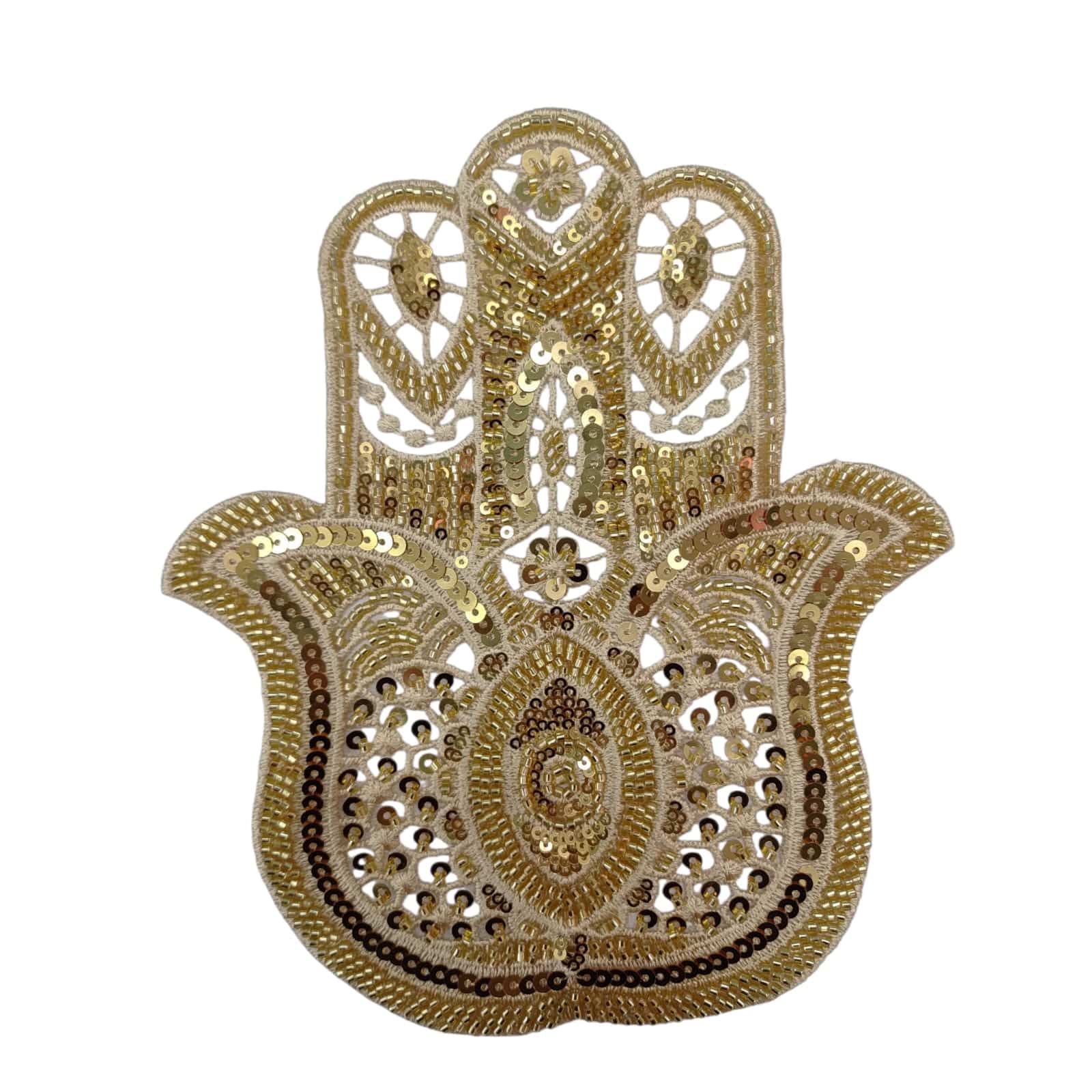 APLIQUE BORDADO EN LENTEJUELA - MANO DE FATIMA - DORADO